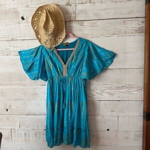 Turquoise Metallic Gold Summer Dress